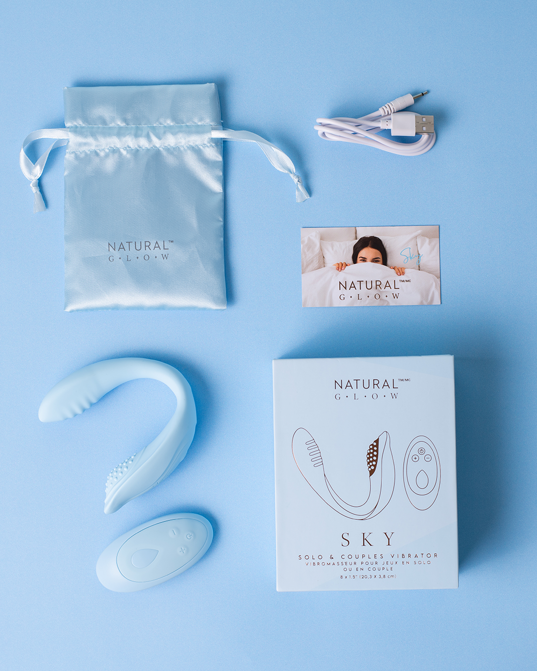 סט ויברטור זוגי סקיי, כולל אביזרים ומקרא משתמש בצבע תכלת